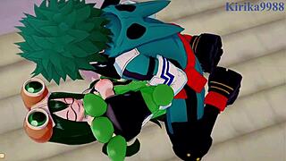 want to see tsuyu asui and mt lady get creampied by izuku midoriya in intense hentai sex?