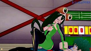 want to see tsuyu asui and mt lady get creampied by izuku midoriya in intense hentai sex?