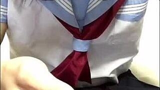 Crossdressing in school uniform for Japanese gay anal play