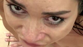 deep throat pov of horny italian swallowing cum