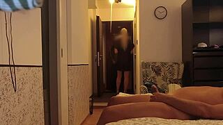 Delivery guy catches us mid-blowjob, seeing me fully naked—join in?