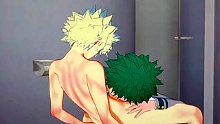 midoriya gives bakugou a sloppy blowjob with cum finish in my hero academia yaoi