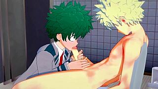 midoriya gives bakugou a sloppy blowjob with cum finish in my hero academia yaoi
