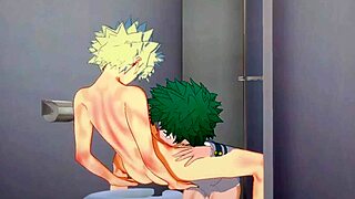 midoriya gives bakugou a sloppy blowjob with cum finish in my hero academia yaoi