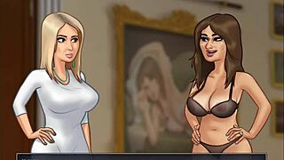 Beautiful brunette gets curvy MILF in Summertime Saga Chapter 63