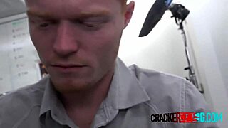 Gay redhead sucks director's big cock at work.
