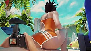 tracer asks, 'want to ride my cock on the beach?'