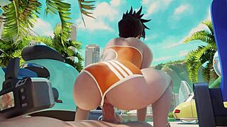 tracer asks, 'want to ride my cock on the beach?'