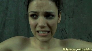 chick gagged with rod in mouth during tight bondage session