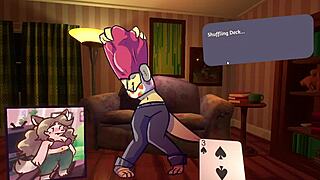Two chicks strip in furry poker game