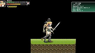 Cute blonde girl seduces soldiers in hentai battle