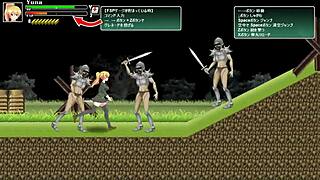 Cute blonde girl seduces soldiers in hentai battle