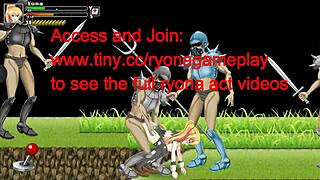 Cute blonde girl seduces soldiers in hentai battle