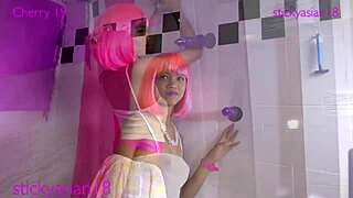 Asian teen in toilet with mommy