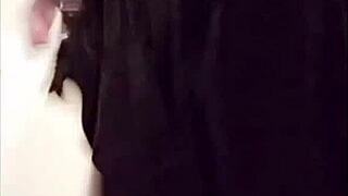 Selena the shemale rocks high heels and skirt while masturbating to orgasm