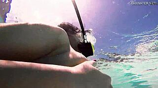 brita piskova dives underwater in the swimming pool. the teen 18+ masturbates solo.