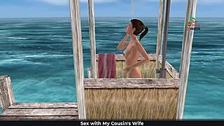 Cute girl in 3d cartoon gives sexy poses on beach and showers!