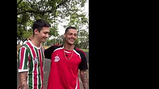 skinny girl has sex with bodybuilder after soccer game at home