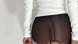 Asian Brunette Masturbates in Sexy Pajamas and Stockings