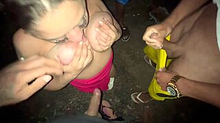 Friends and I had fun in the street with the busty girl